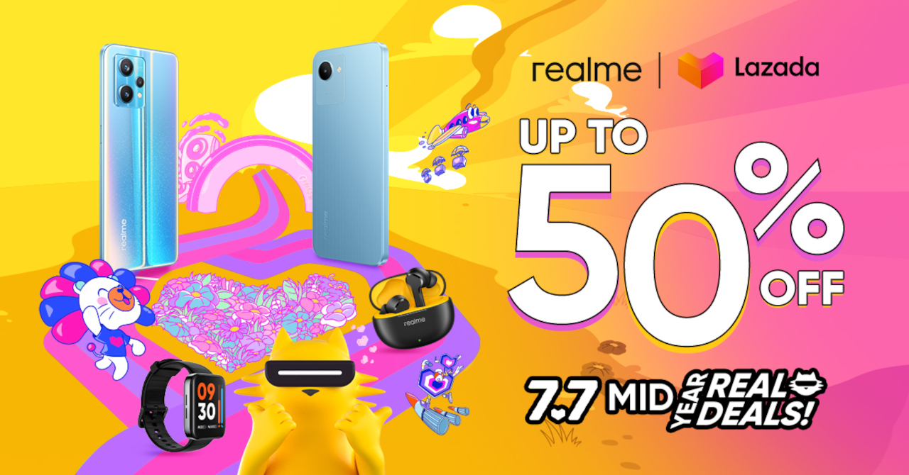 Get up to 50% off on best-sellers at the realme Lazada 7.7 mid-year sale